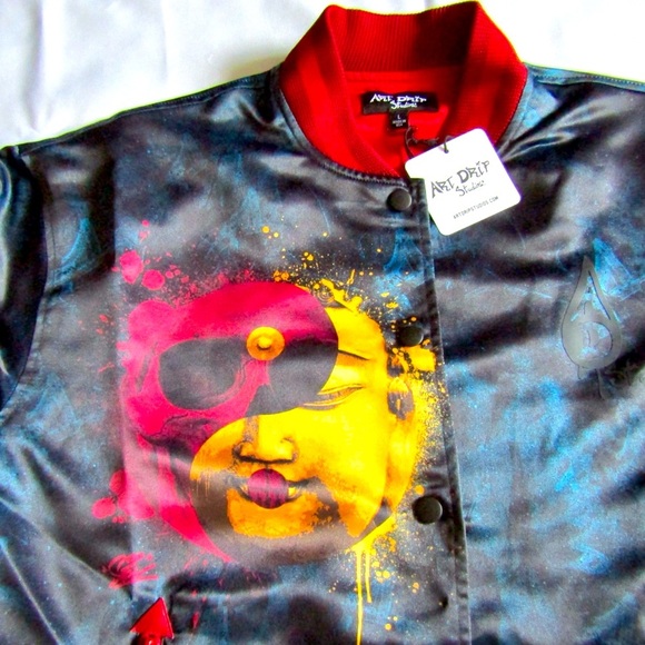 NEW! Unity Bomber Satin Jacket Size L Large Artist SEL Art Drip Studios Zen Punk - Picture 2 of 6